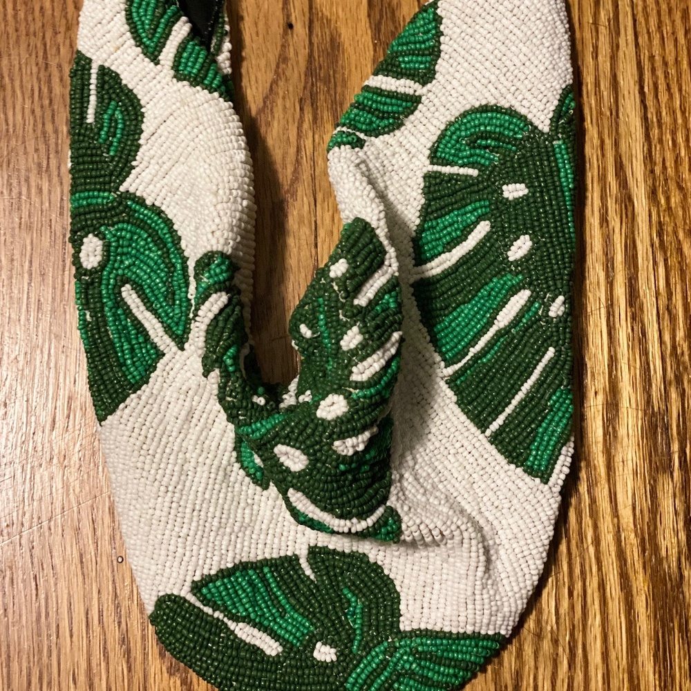 Beth Ladd Palm Leaf Beaded Scarf Necklace